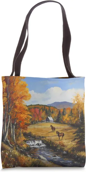 Vermont Fall Season with Horses in Pasture, A Countryside Tote Bag