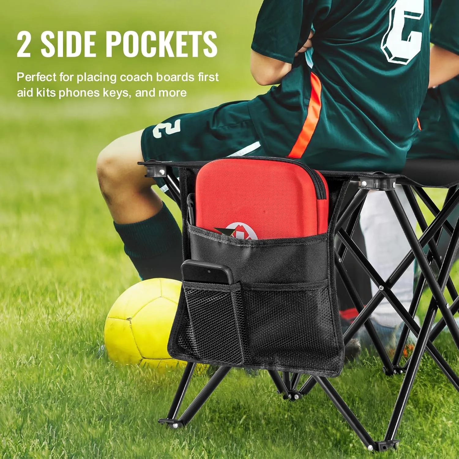 VEVOR Portable Folding Bench, 6 Seats Foldable Sideline Bench, Outdoor Camping Bench Chair with Carry Bag & Backrest, Team Sport Sideline Bench for Football Fishing, 6 Seats, 8seats