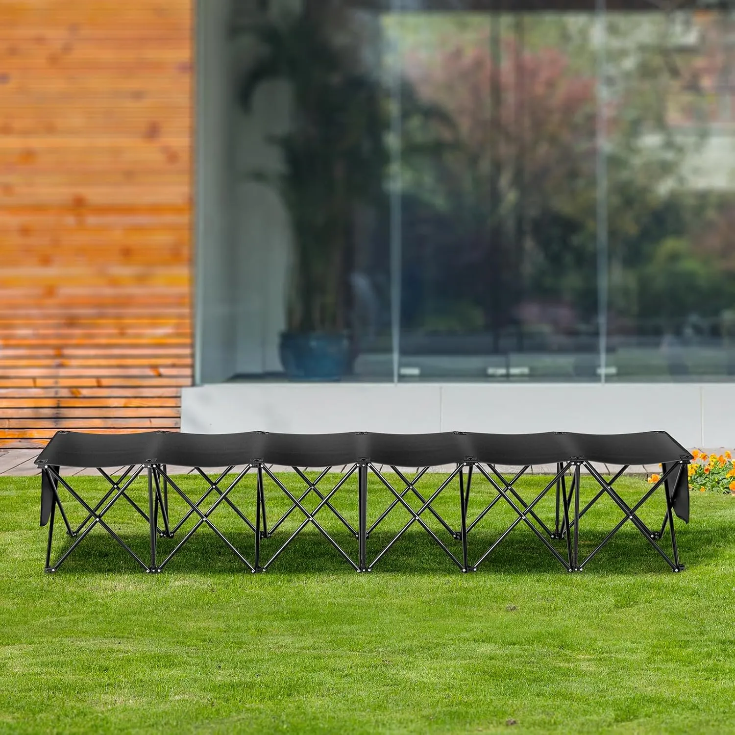 VEVOR Portable Folding Bench, 6 Seats Foldable Sideline Bench, Outdoor Camping Bench Chair with Carry Bag & Backrest, Team Sport Sideline Bench for Football Fishing, 6 Seats, 8seats