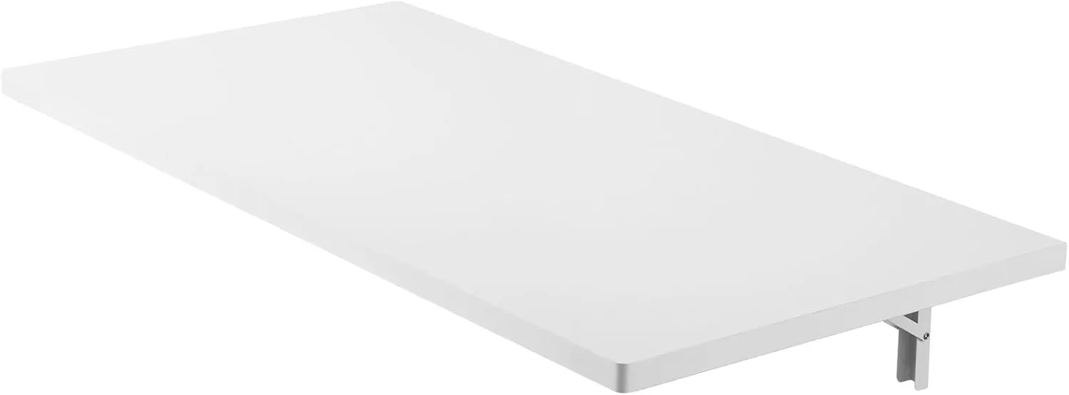 VEVOR Wall Mounted Folding Table, 39.4 x 19.7 inches Wall Mount Table, Floating Desk with Iron Bracket for Small Spaces, Home Office, Dining, Laundry Room, Kitchen, Bar, White