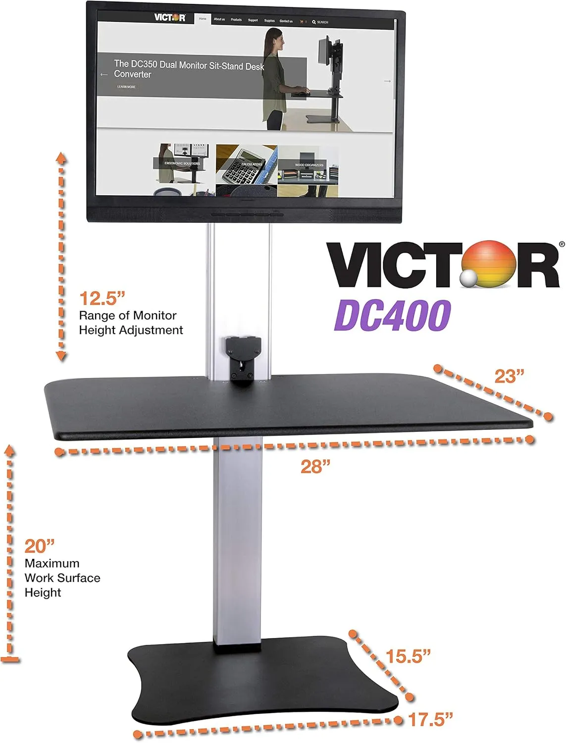 Victor DC400 Electric Standing Desk,28" W