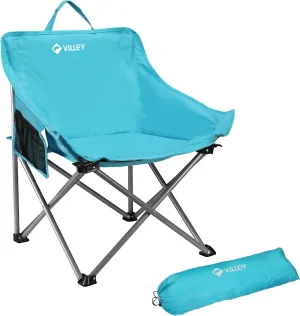VILLEY Camping Chair Beach Folding Chair, Outdoor Lawn Portable Lightweight Chair, Foldable Chair with Carry Bag, for Outside Hiking, Fishing, Travel, Beach and Sports, Blue