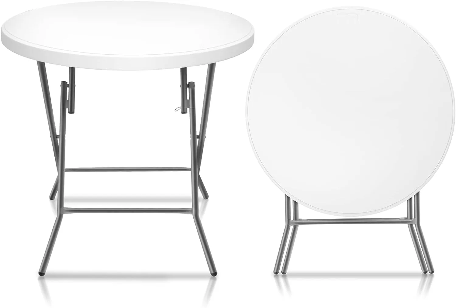 VINGLI 32" Round Folding Commercial Banquet Table, Portable Plastic Coffee Card Dining Table for Kitchen or Outdoor Party Wedding Event, 1 Pack, White