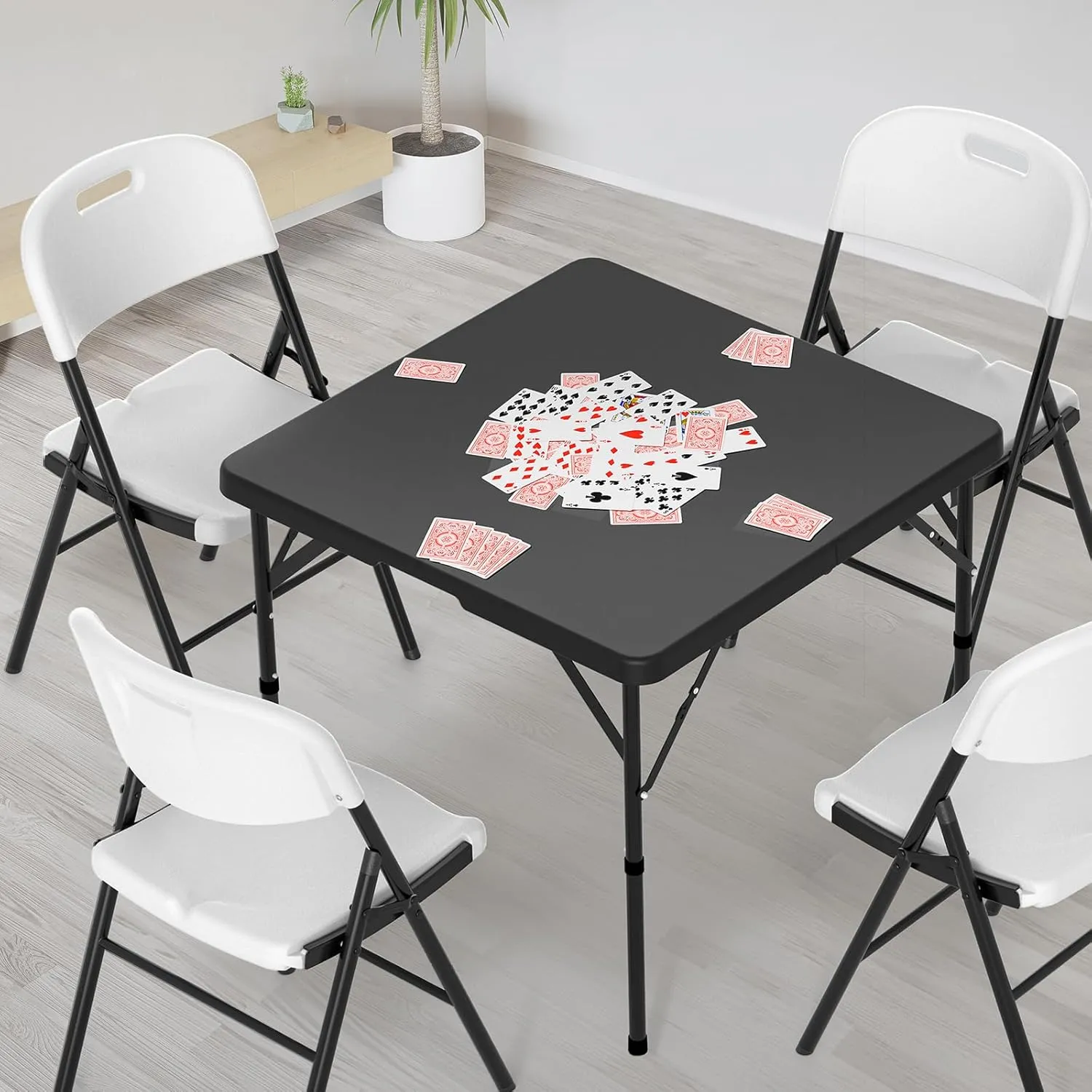 VINGLI 34" Fold in Half Square Table, Bi-Folding Commercial Table, Portable Plastic Dining Card Table for Kitchen or Outdoor Party Wedding Event, Black