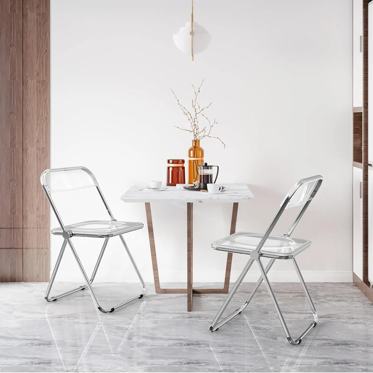 VINGLI Acrylic Folding Chairs 4 Pack, Clear Chair Foldable and Stackable, Transparent