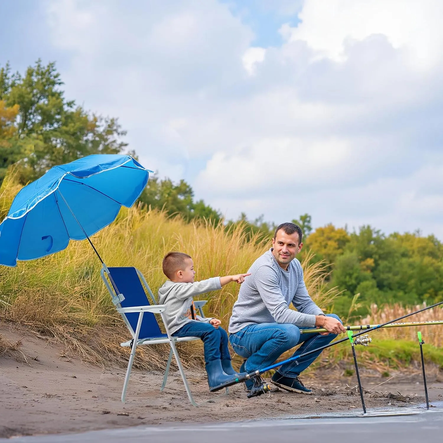VINGLI Beach Chair with Umbrella, Beach Chair with 360°Canopy Shadefor Adults，Camping Chairs for Camping, Pool, Fishing-Blue
