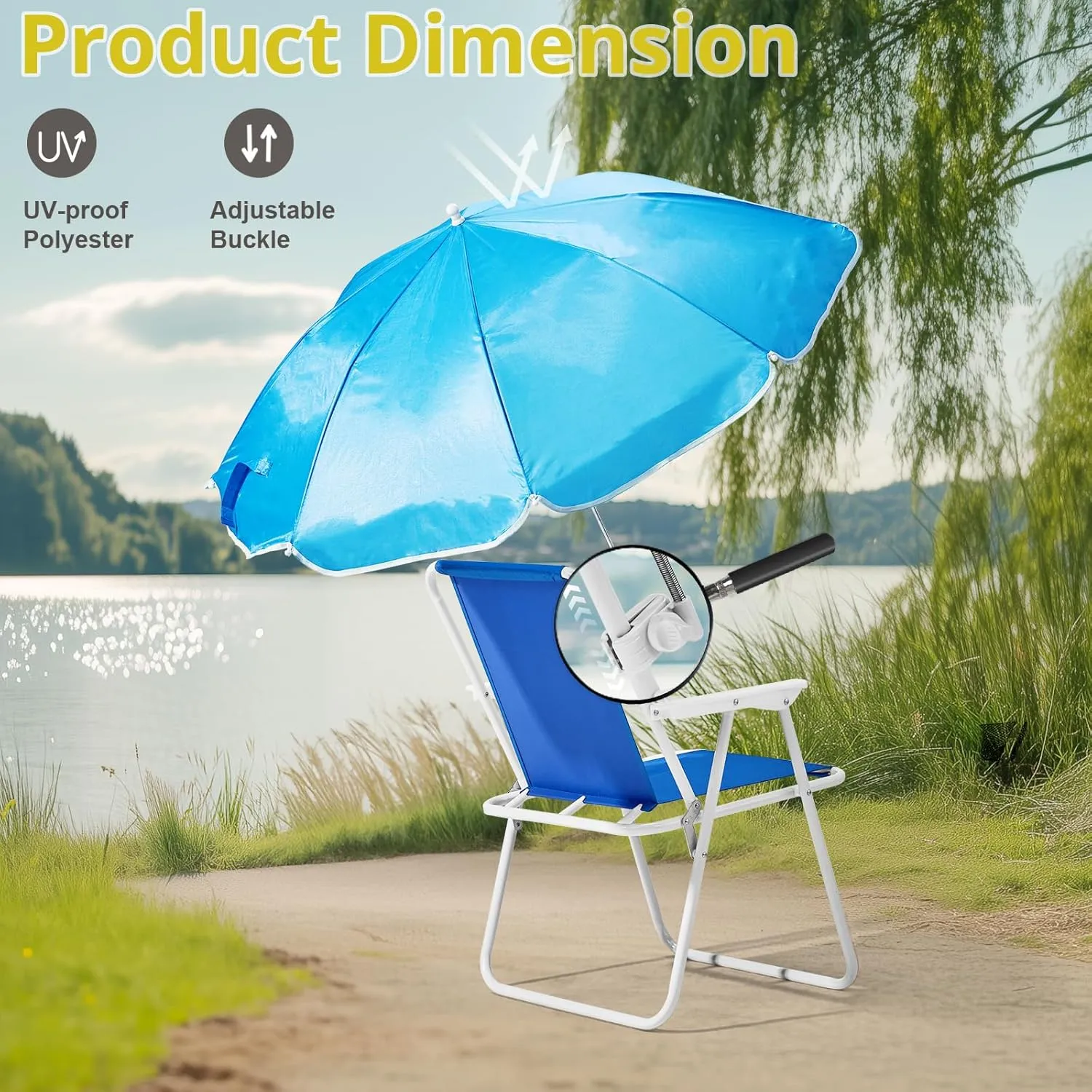 VINGLI Beach Chair with Umbrella, Beach Chair with 360°Canopy Shadefor Adults，Camping Chairs for Camping, Pool, Fishing-Blue