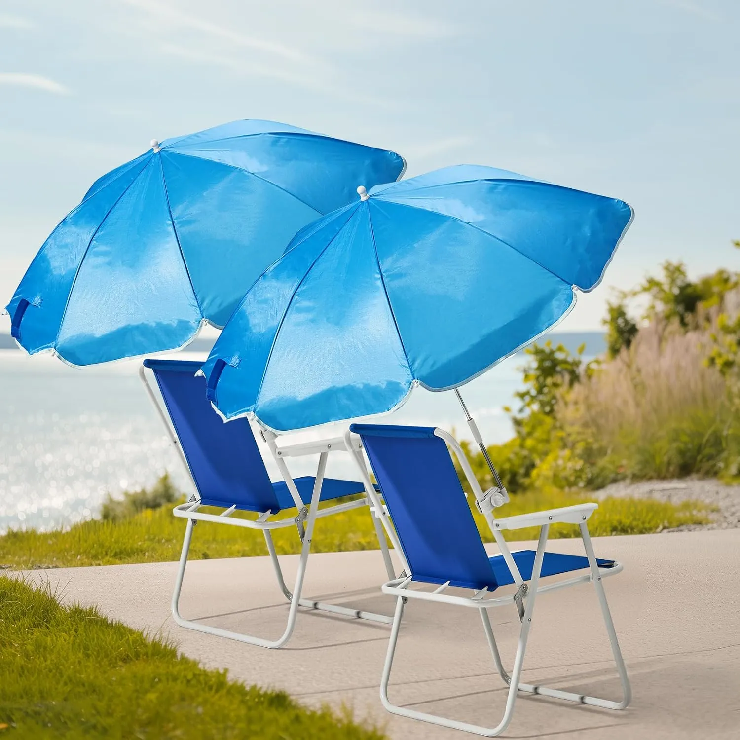 VINGLI Beach Chair with Umbrella, Beach Chair with 360°Canopy Shadefor Adults，Camping Chairs for Camping, Pool, Fishing-Blue
