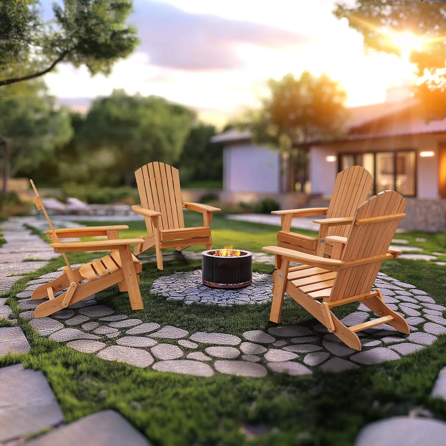 VINGLI Folding Adirondack Chair, Wood Adirondack Chairs for Outdoor, Foldable Fire Pit Chairs for Patio, BBQ, Porch, Yard, Pool