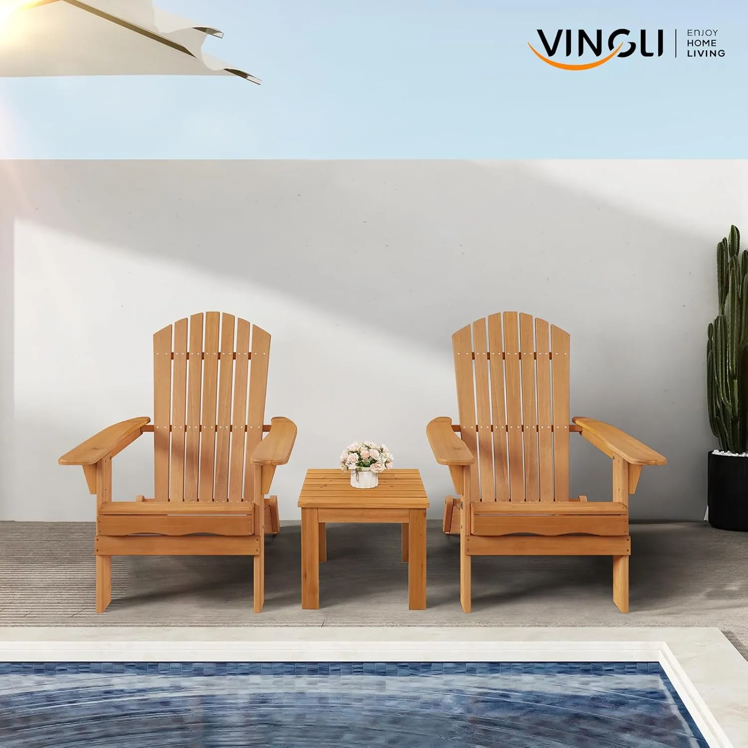 VINGLI Folding Adirondack Chair, Wood Adirondack Chairs for Outdoor, Foldable Fire Pit Chairs for Patio, BBQ, Porch, Yard, Pool