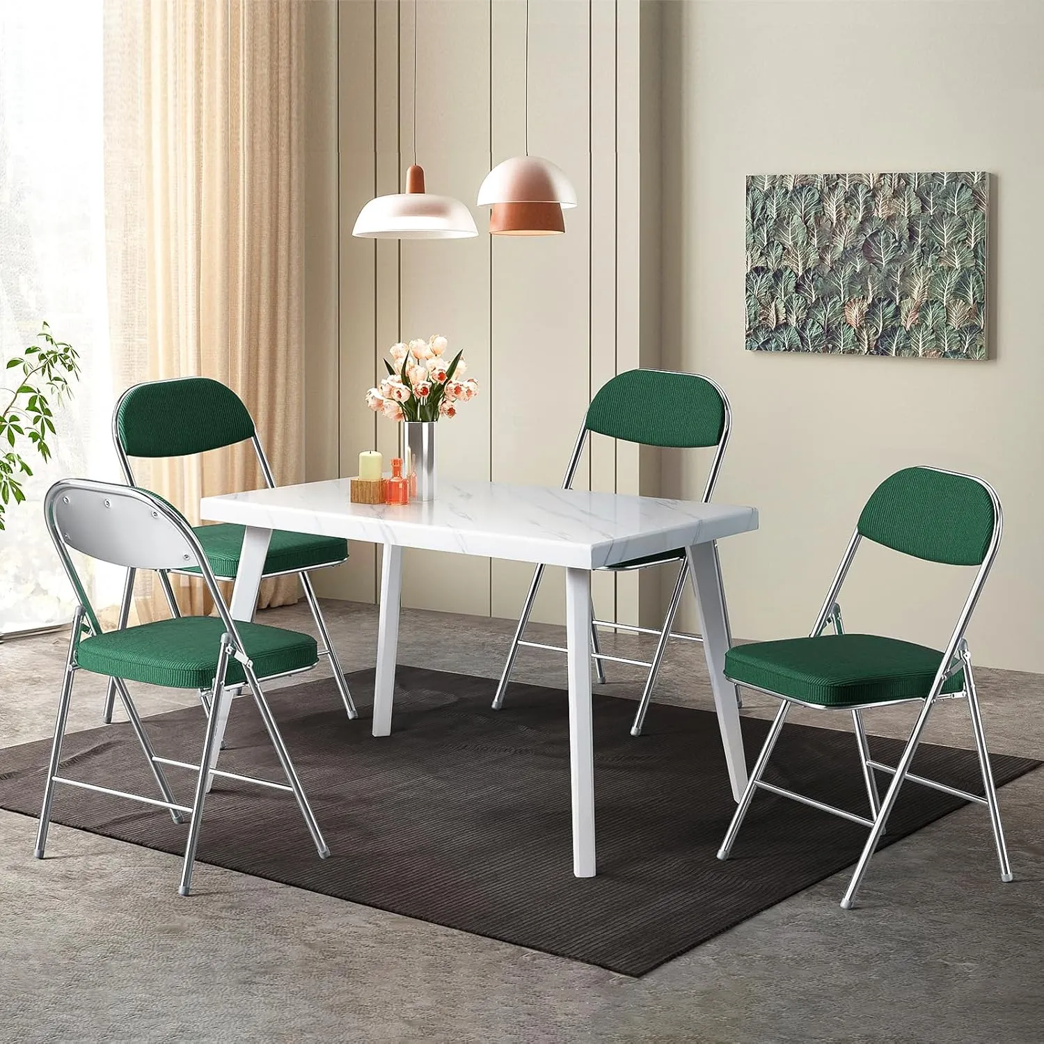 VINGLI Folding Chairs with Padded Seat & Backrest, Metal Frame, Durable Corduroy Fabric, 350 lbs Capacity, Set of 2, Olive Green – Ideal for Weddings, Parties, Office Events
