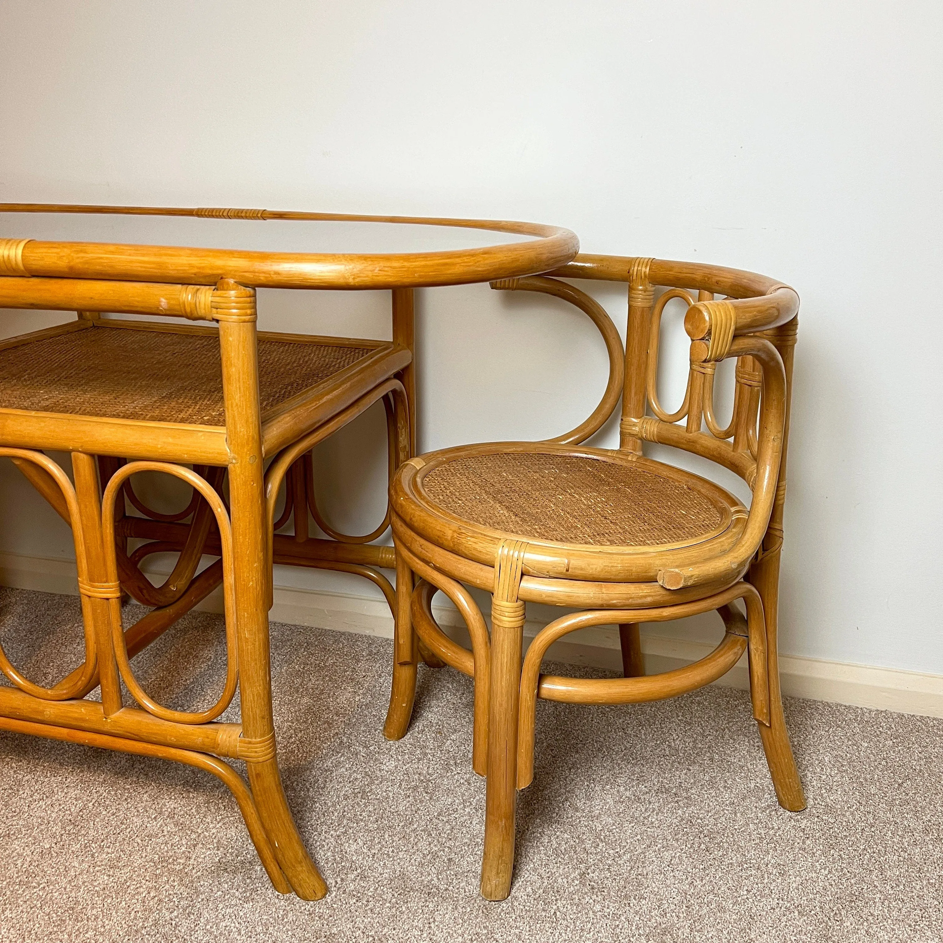 Vintage Bamboo Compact Bistro Breakfast Dining Set Bar