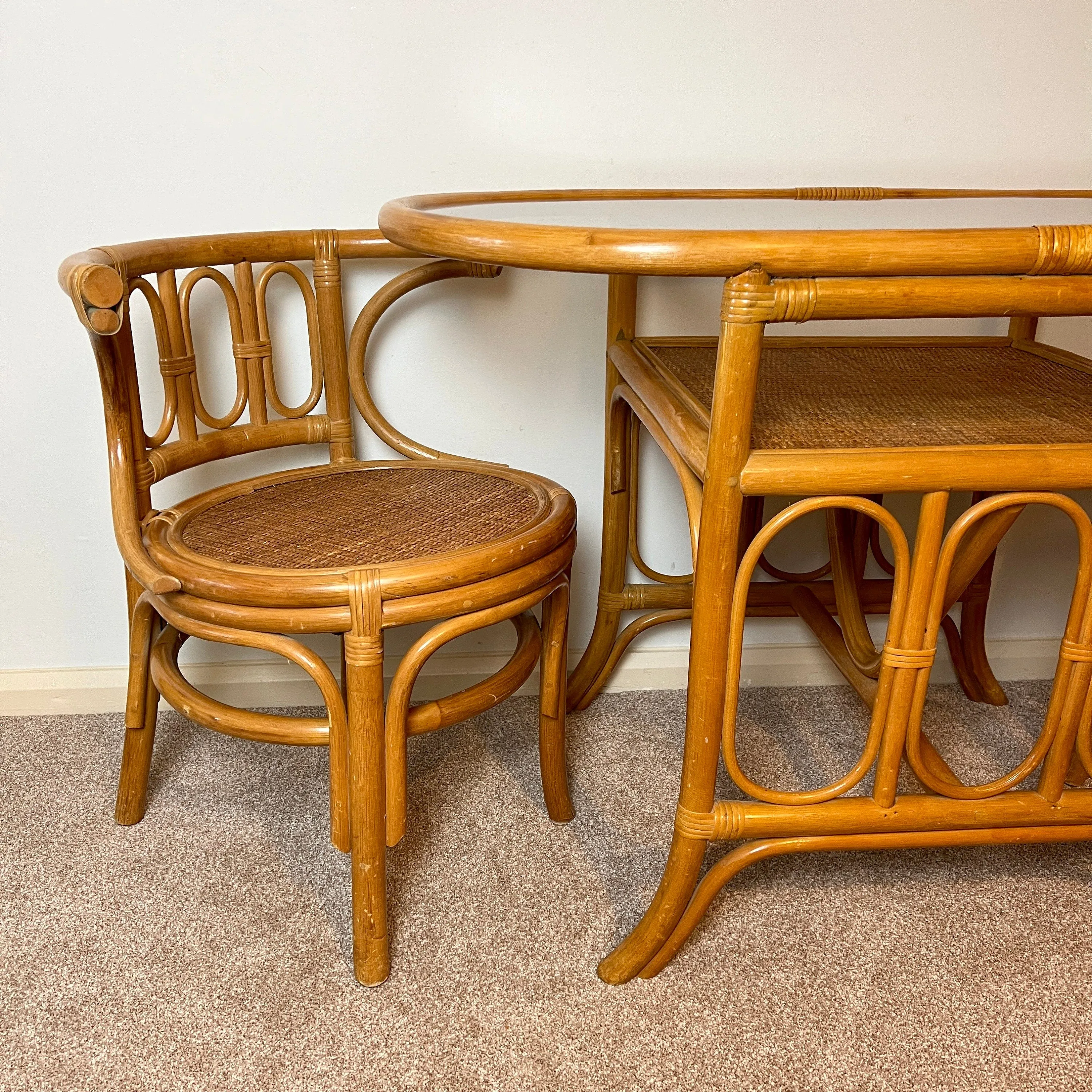 Vintage Bamboo Compact Bistro Breakfast Dining Set Bar