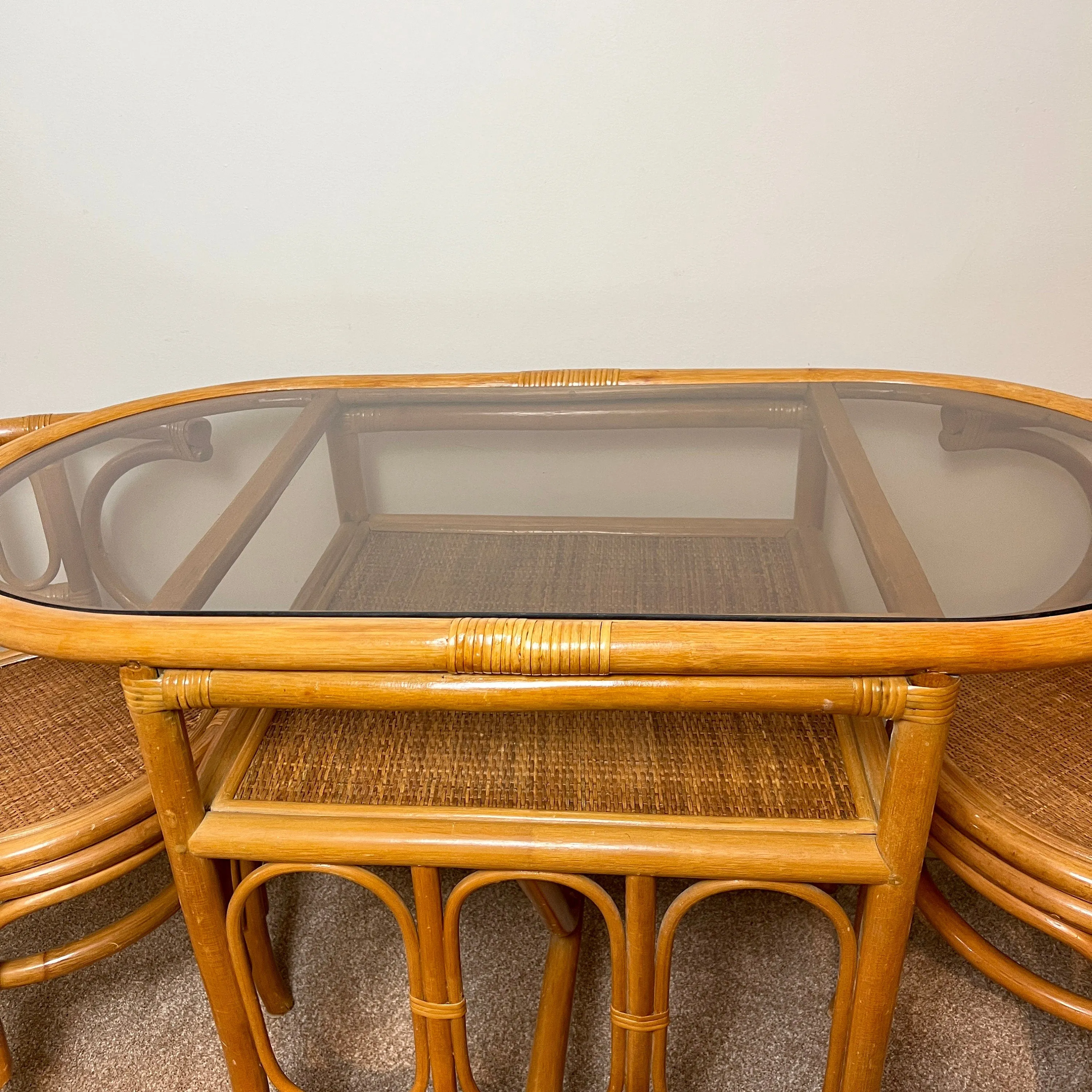Vintage Bamboo Compact Bistro Breakfast Dining Set Bar