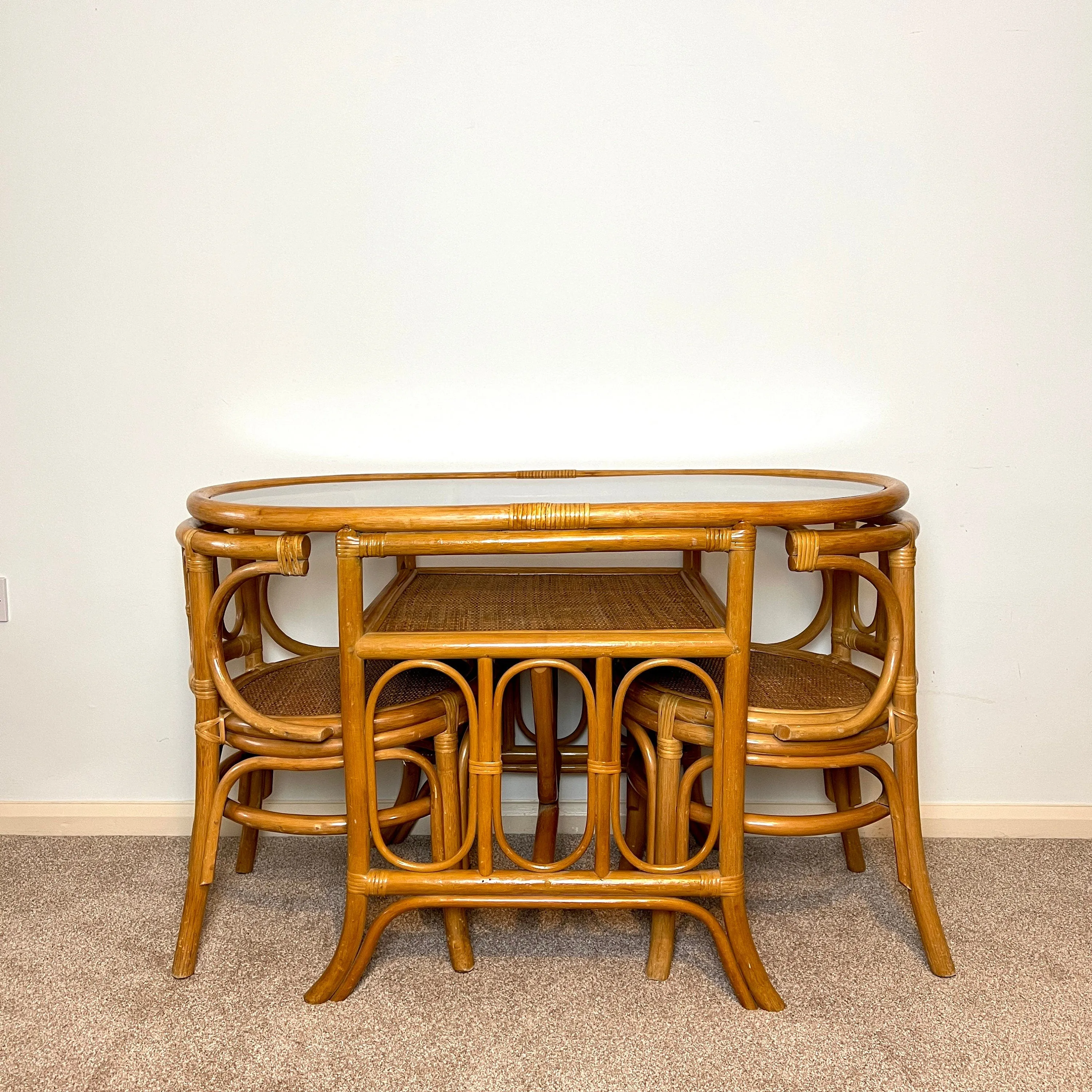 Vintage Bamboo Compact Bistro Breakfast Dining Set Bar