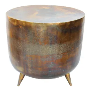 Vintage Drum Side Table in Gold & Copper