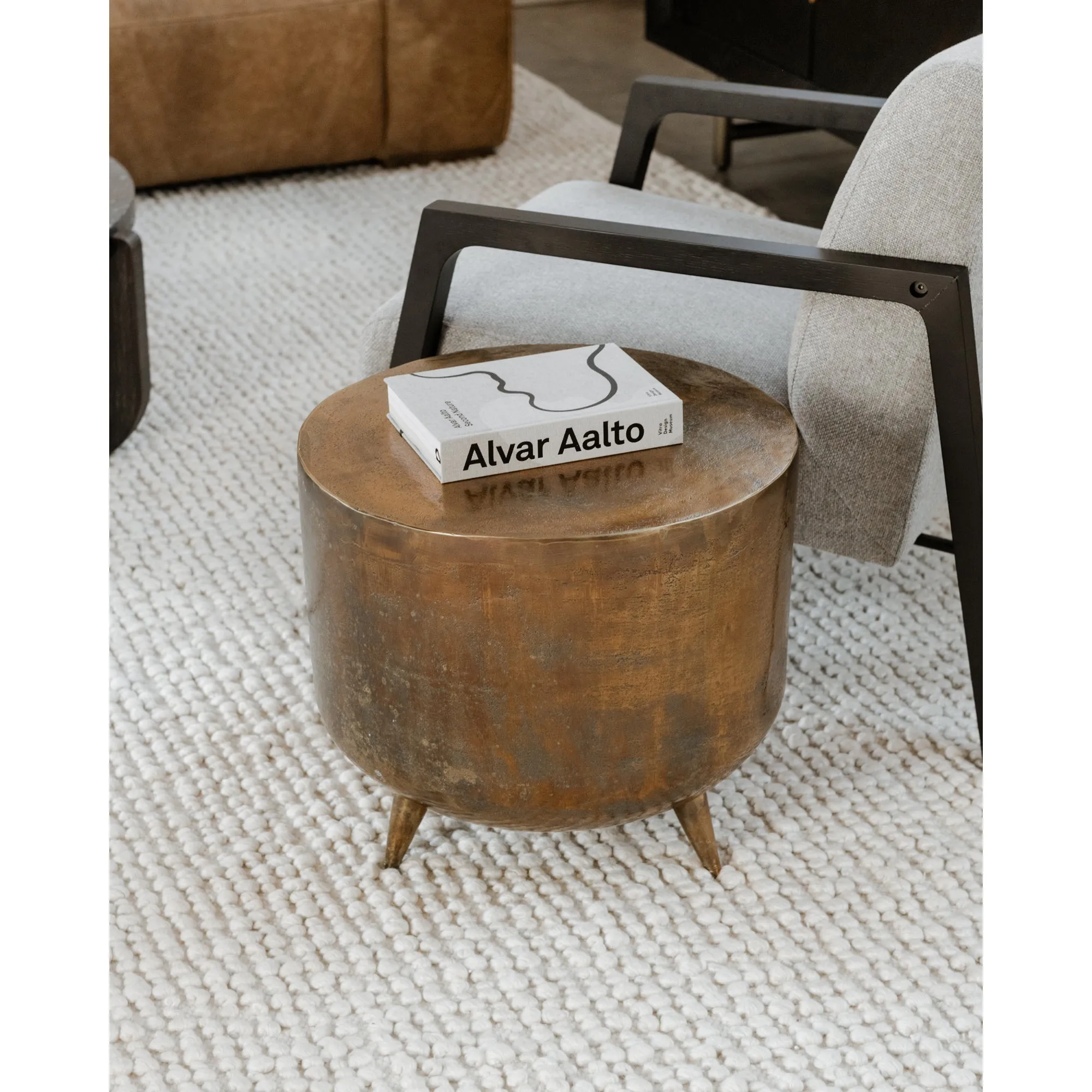 Vintage Drum Side Table in Gold & Copper