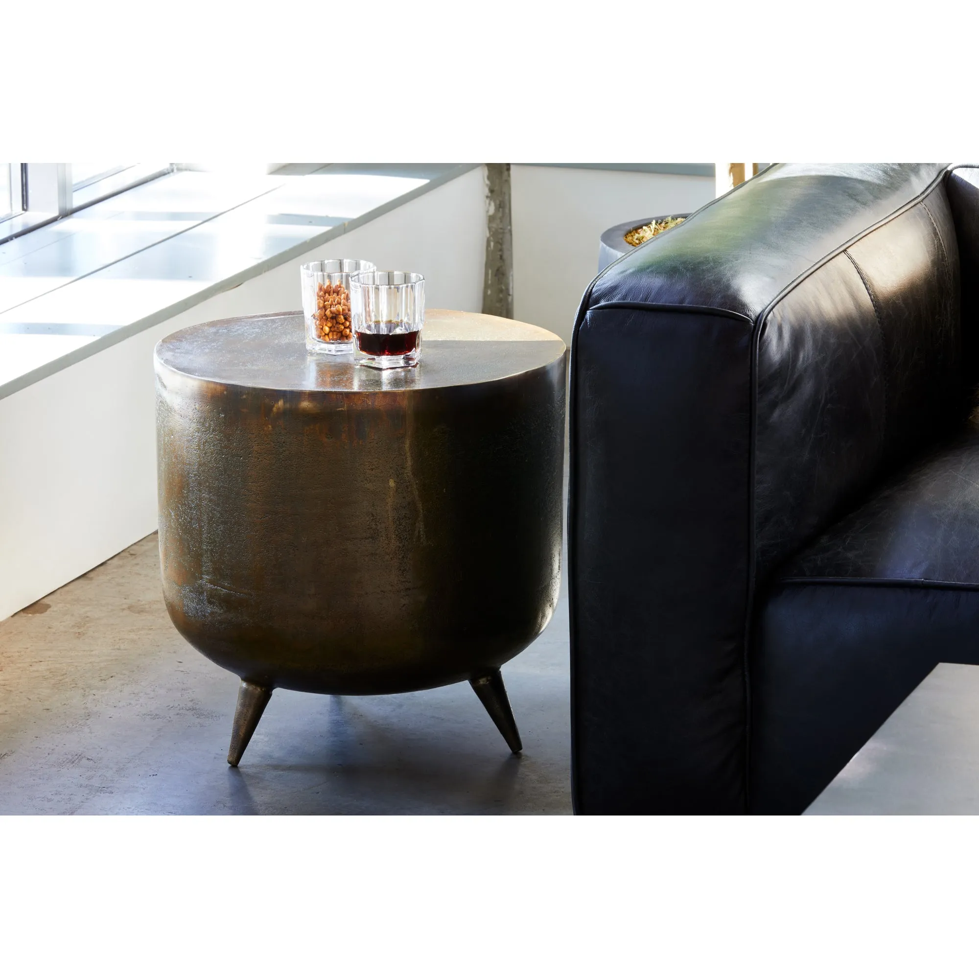 Vintage Drum Side Table in Gold & Copper