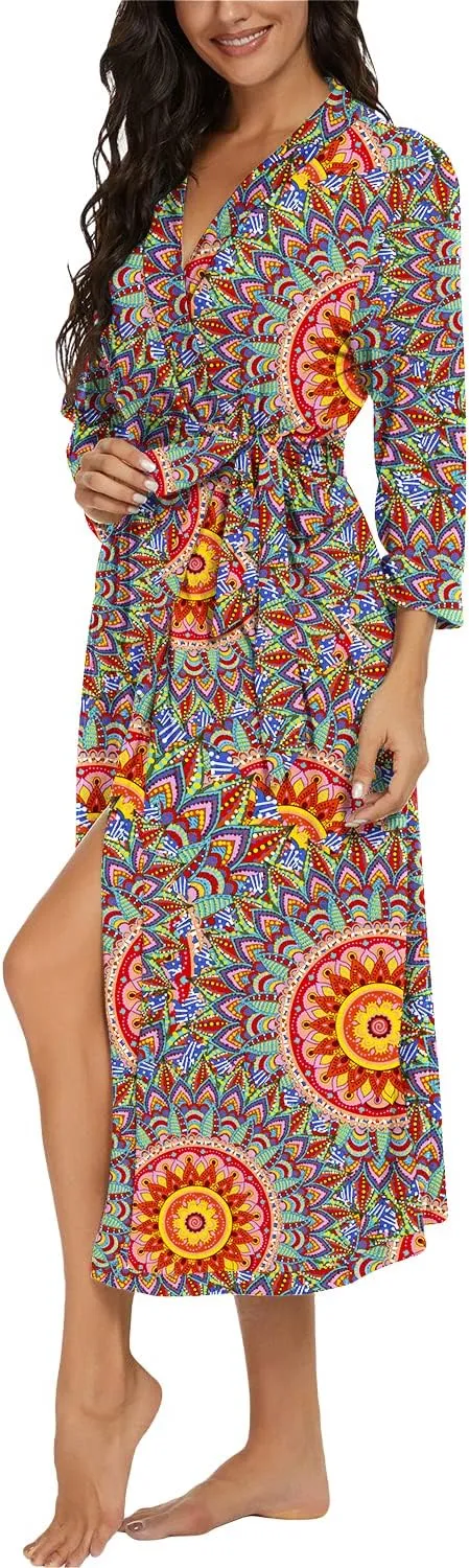 VINTATRE Women Kimono Robes Long Knit Bathrobe Lightweight Soft Knit Sleepwear V-neck Casual Ladies Loungewear