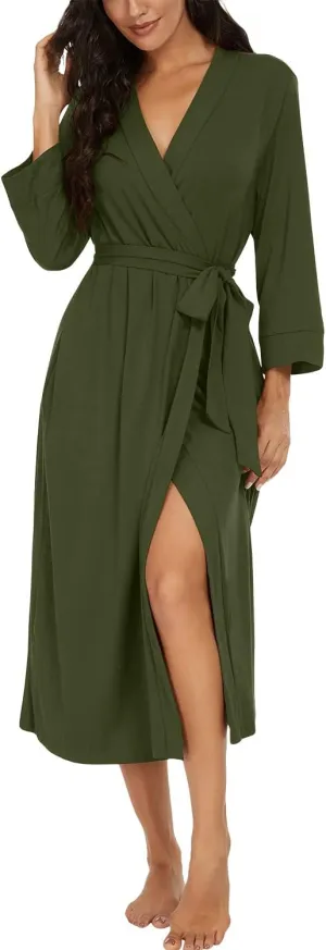 VINTATRE Women Kimono Robes Long Knit Bathrobe Lightweight Soft Knit Sleepwear V-neck Casual Ladies Loungewear