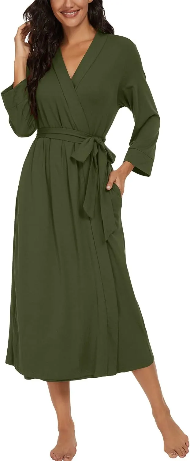 VINTATRE Women Kimono Robes Long Knit Bathrobe Lightweight Soft Knit Sleepwear V-neck Casual Ladies Loungewear