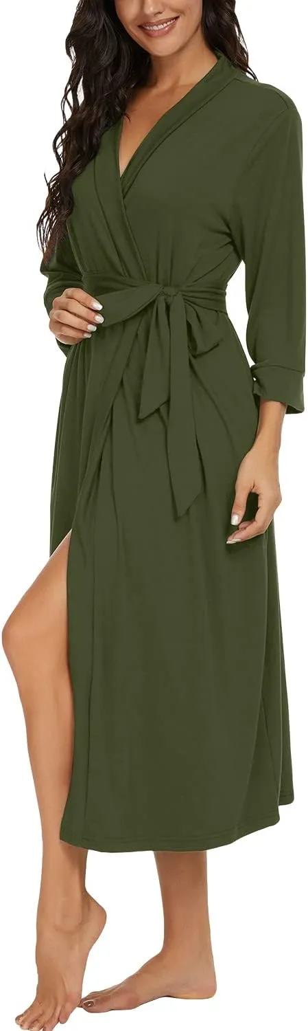 VINTATRE Women Kimono Robes Long Knit Bathrobe Lightweight Soft Knit Sleepwear V-neck Casual Ladies Loungewear