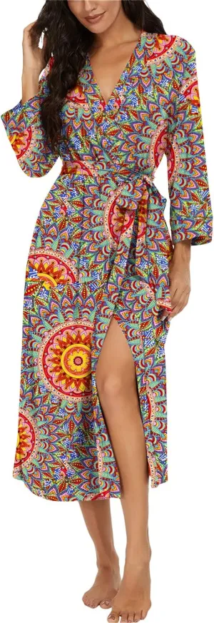 VINTATRE Women Kimono Robes Long Knit Bathrobe Lightweight Soft Knit Sleepwear V-neck Casual Ladies Loungewear