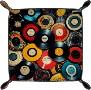 Vinyl Music Records Microfiber Leather Dice Trays Folding for RPG DND Table Games, Leather Dice Holder Storage Box Portable Folding Rolling Dice Tray, 20.5x20.5cm