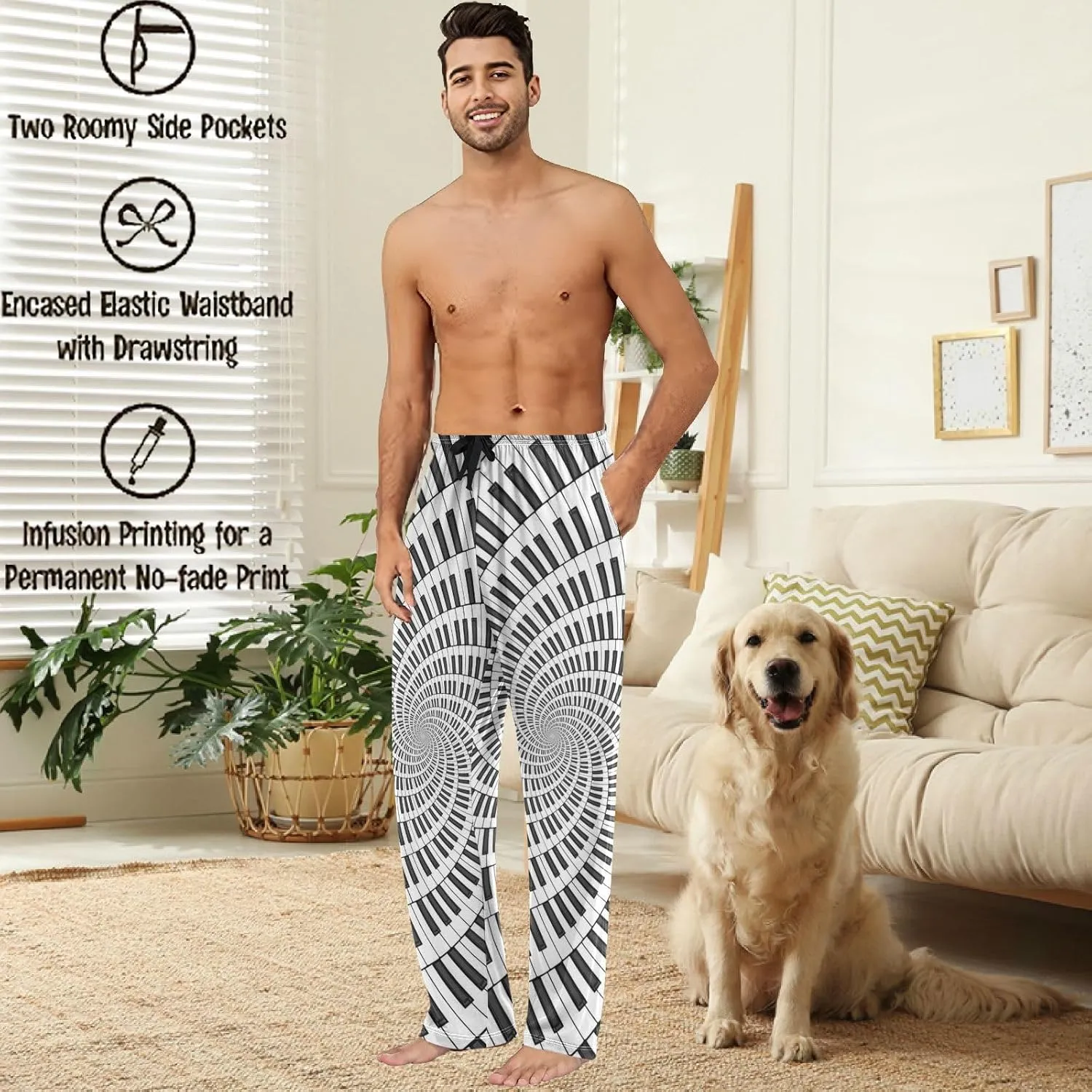 visesunny Mens 100% Cotton Pajama Bottoms Lightweight Lounge Pant with Pockets Soft Sleep Pj Pants for Men