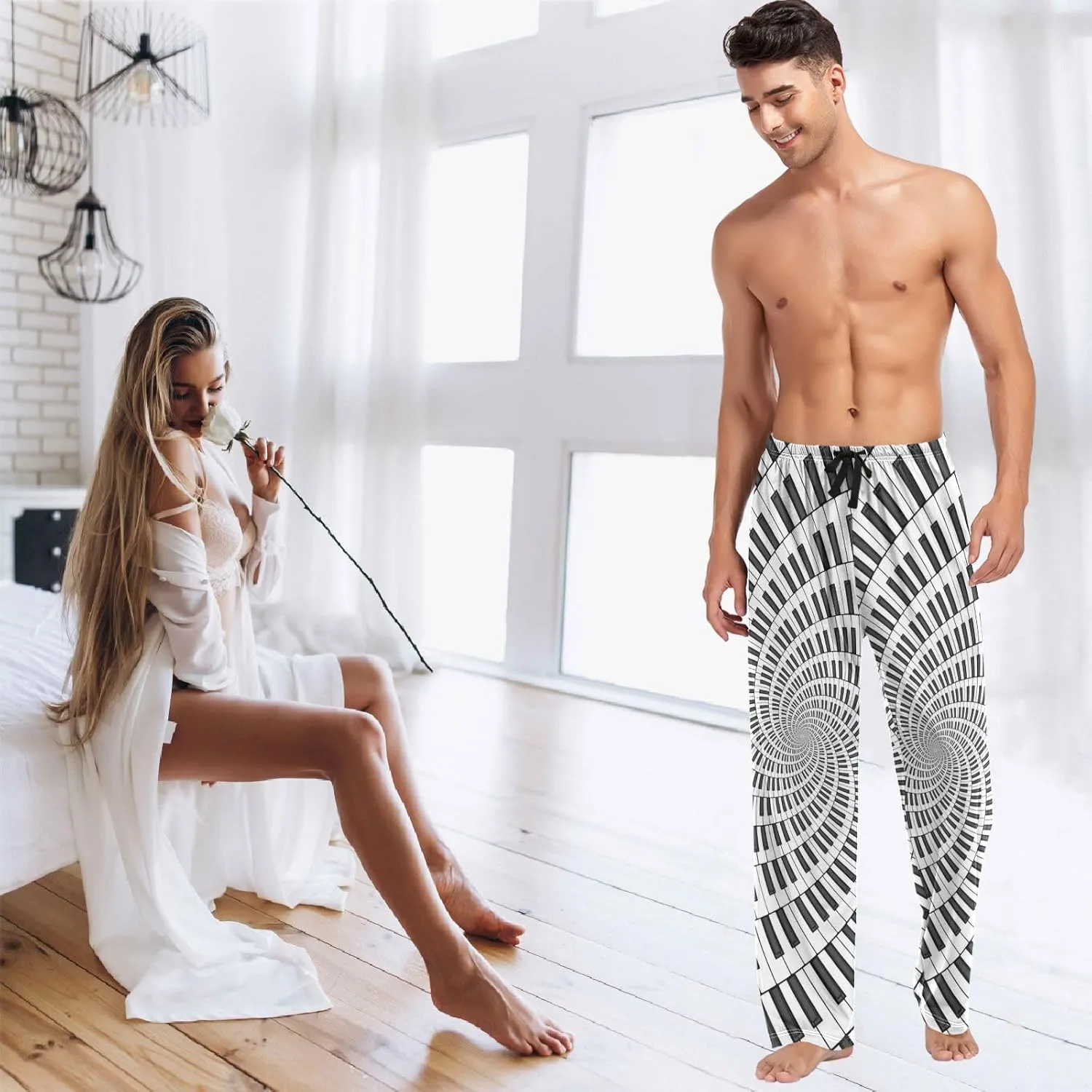 visesunny Mens 100% Cotton Pajama Bottoms Lightweight Lounge Pant with Pockets Soft Sleep Pj Pants for Men