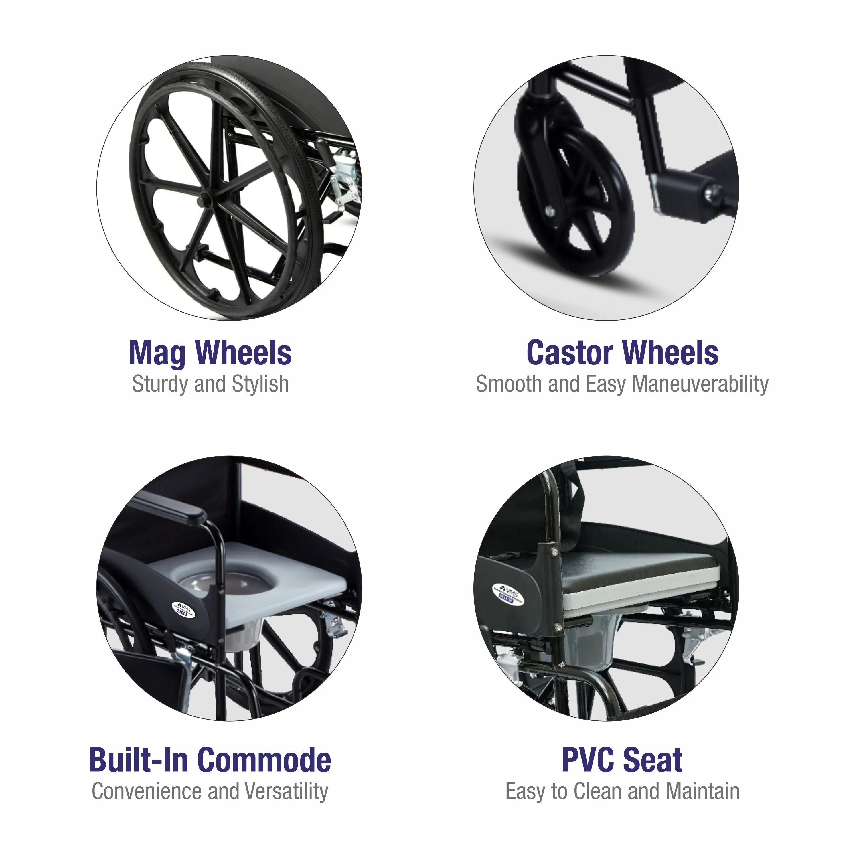VMS Careline Foldable Commode Wheelchair DELUXE
