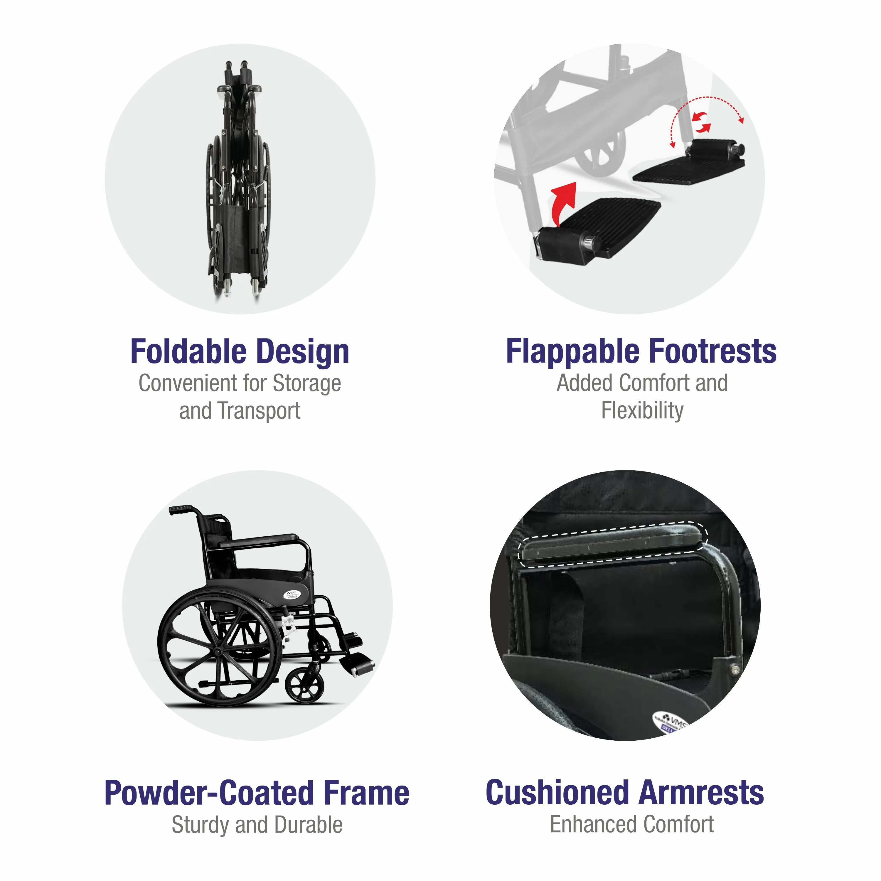 VMS Careline Foldable Commode Wheelchair DELUXE
