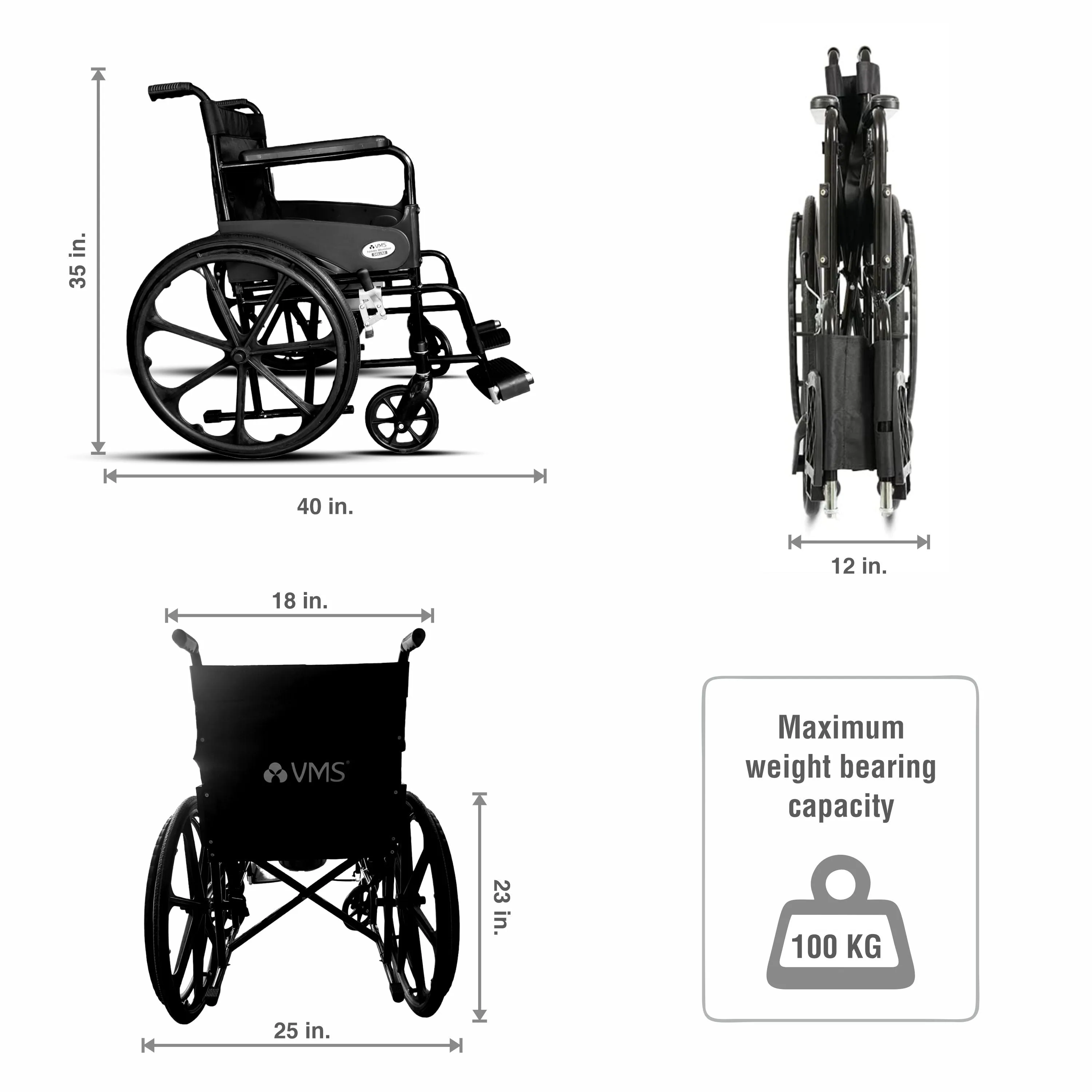 VMS Careline Foldable Commode Wheelchair DELUXE