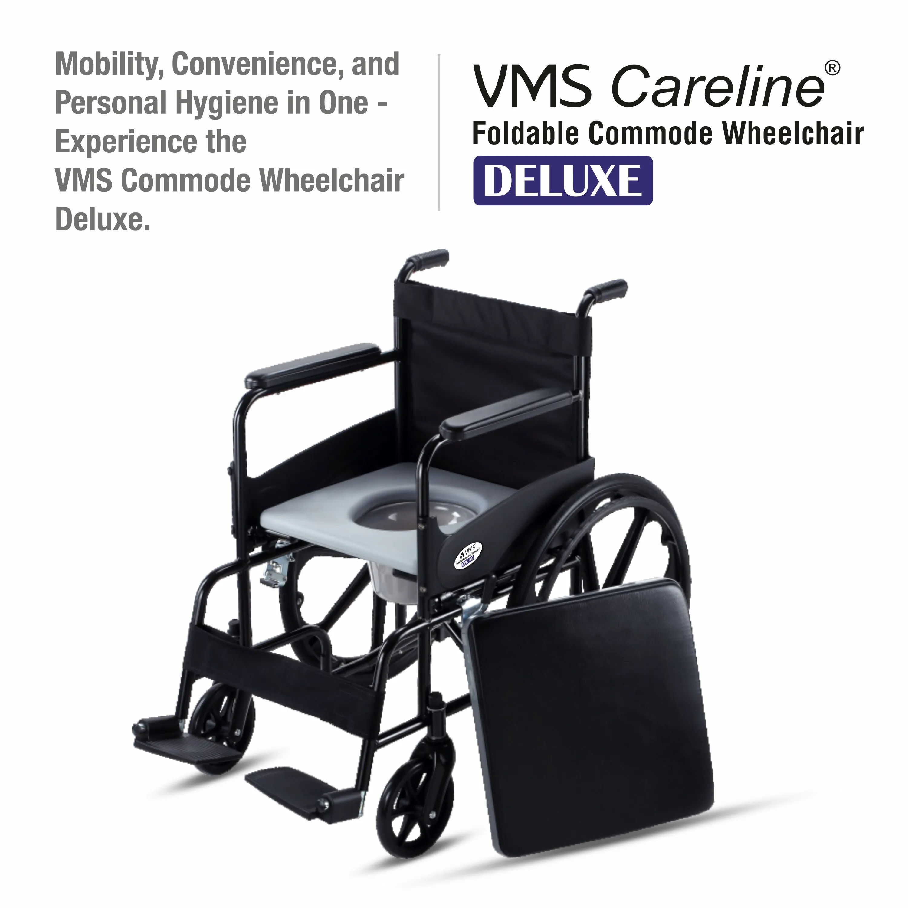 VMS Careline Foldable Commode Wheelchair DELUXE