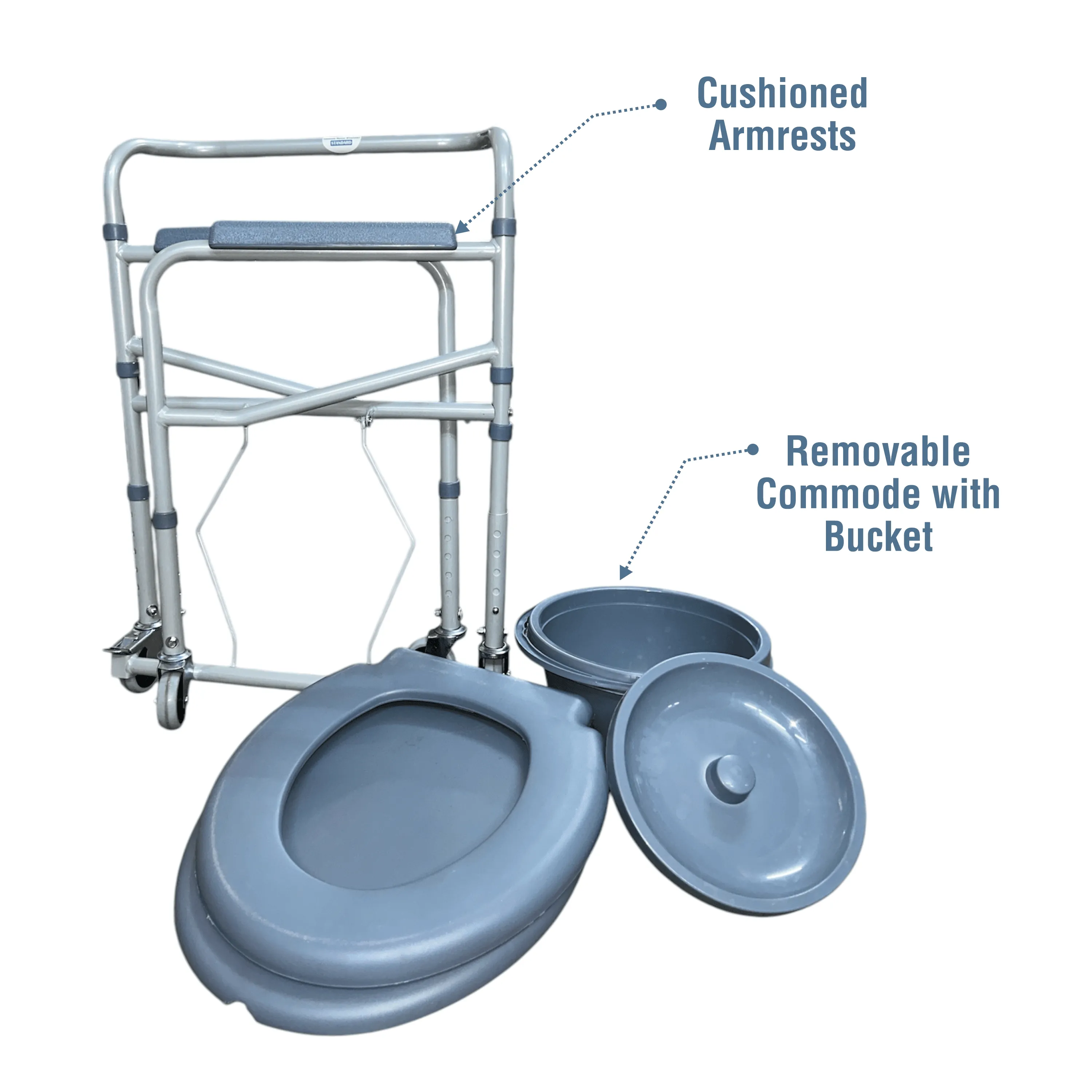 VMS Careline Foldable Commode Wheelchair - STANDARD