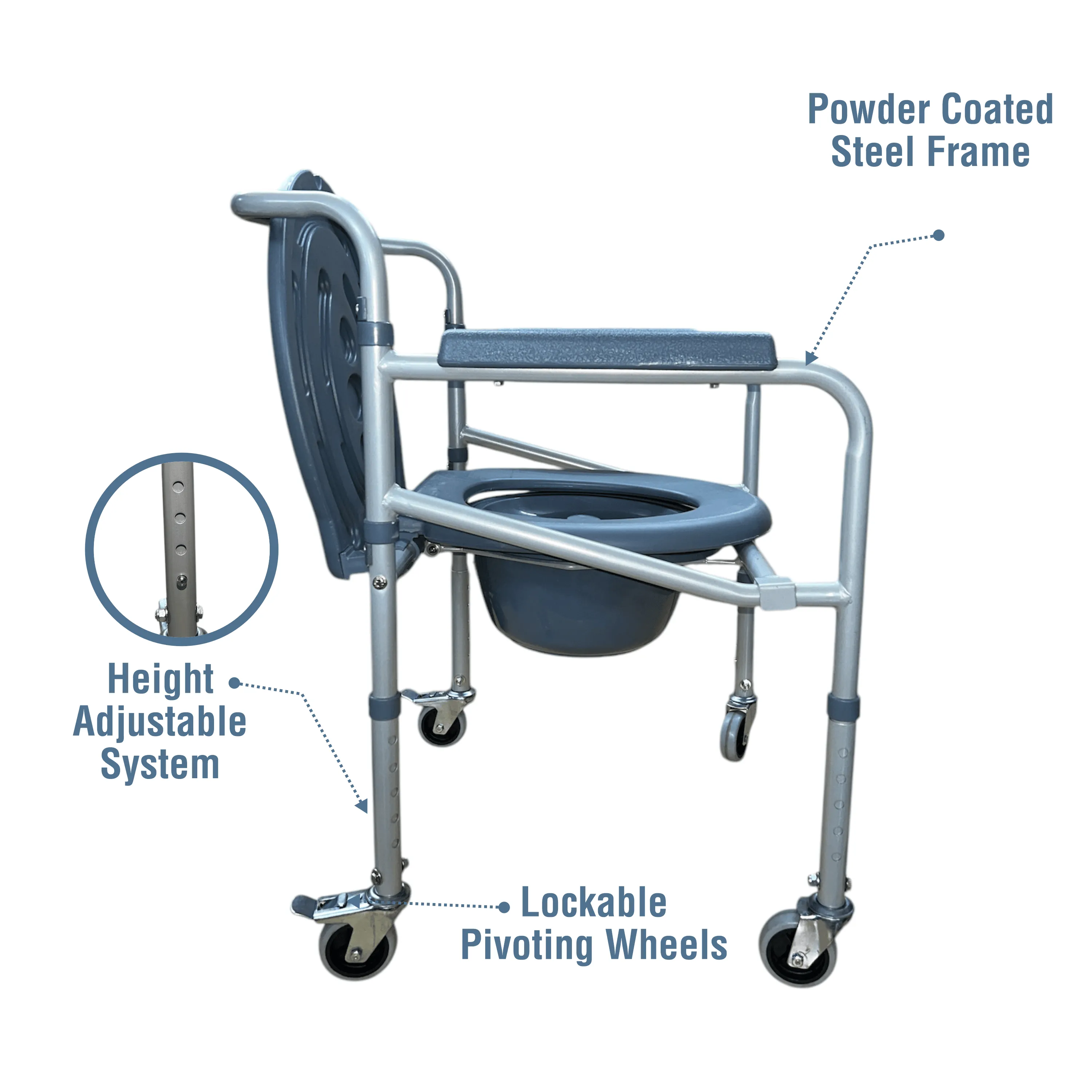 VMS Careline Foldable Commode Wheelchair - STANDARD