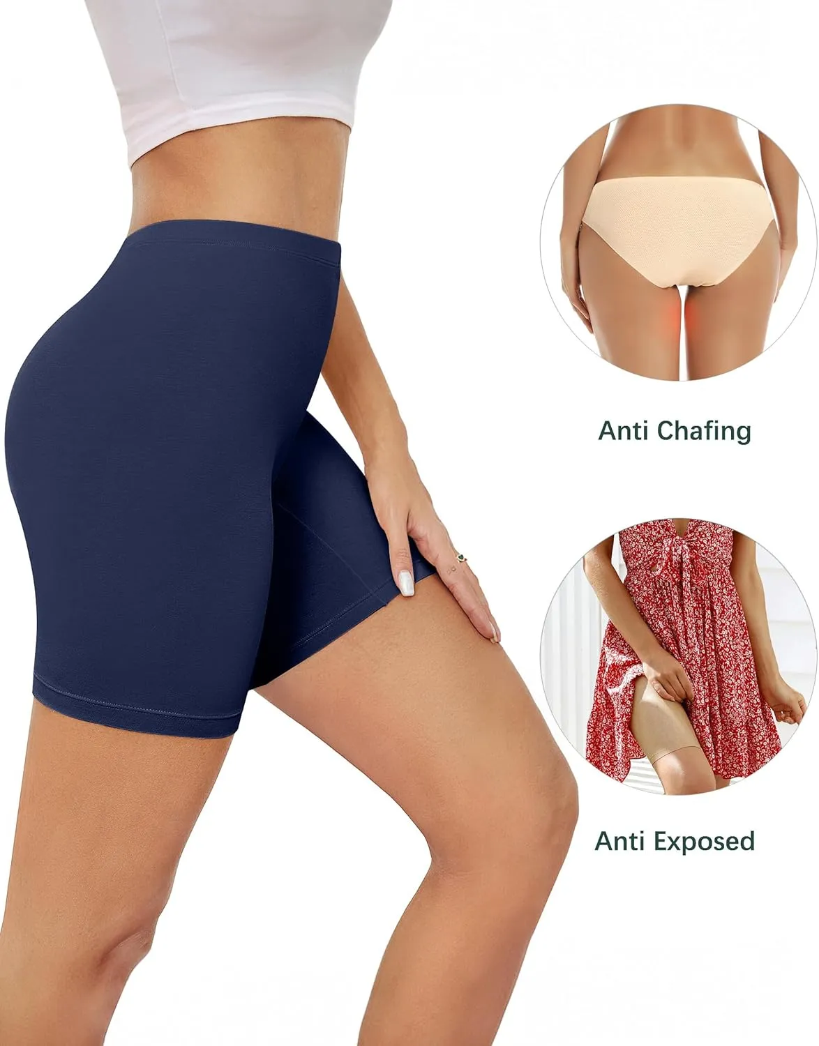 voenxe Women Cotton Boy Short Underwear,Shorts for Under Dress,Ladies Anti Chafe Boxer Briefs,High Waist Long Leg,4 Pack