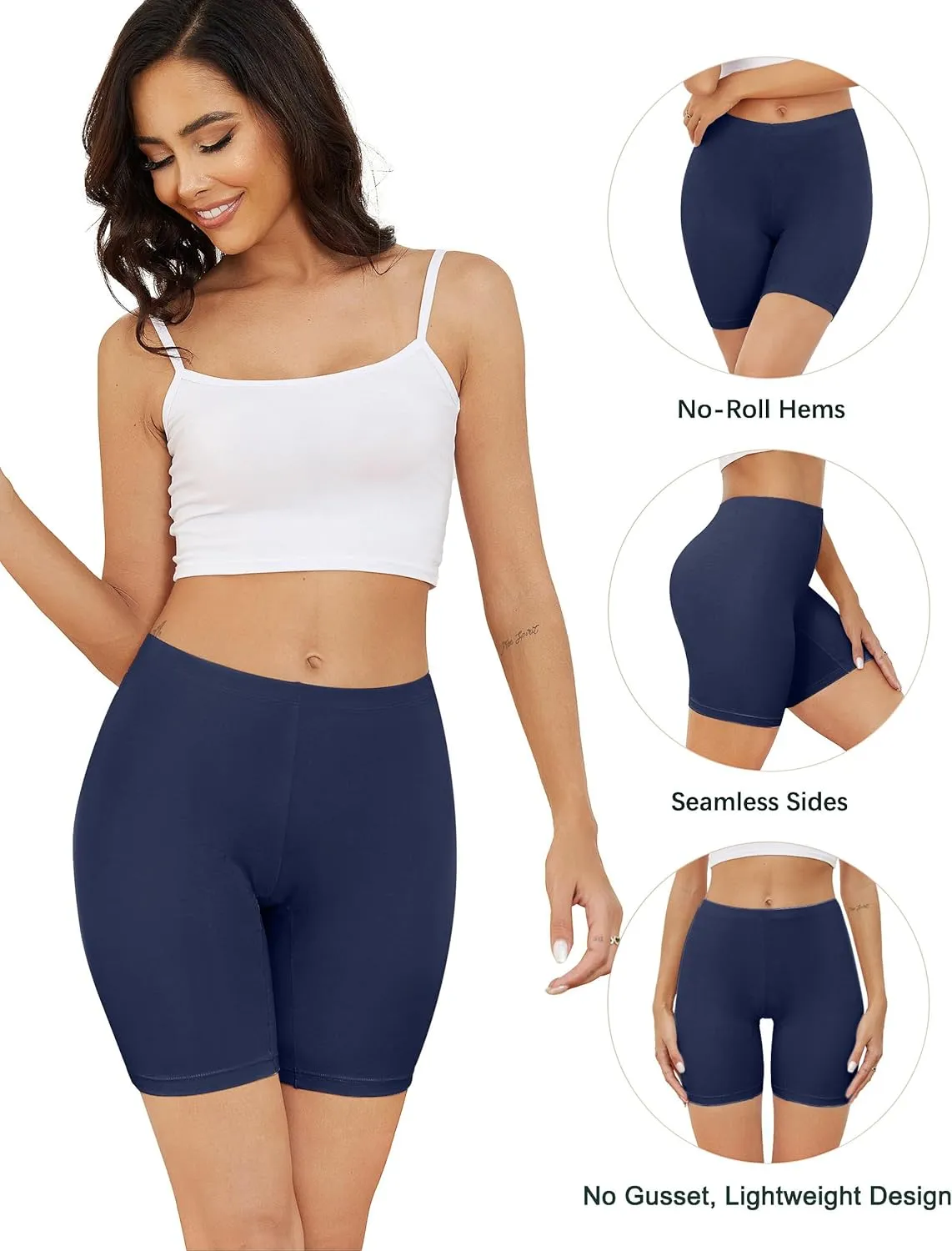 voenxe Women Cotton Boy Short Underwear,Shorts for Under Dress,Ladies Anti Chafe Boxer Briefs,High Waist Long Leg,4 Pack