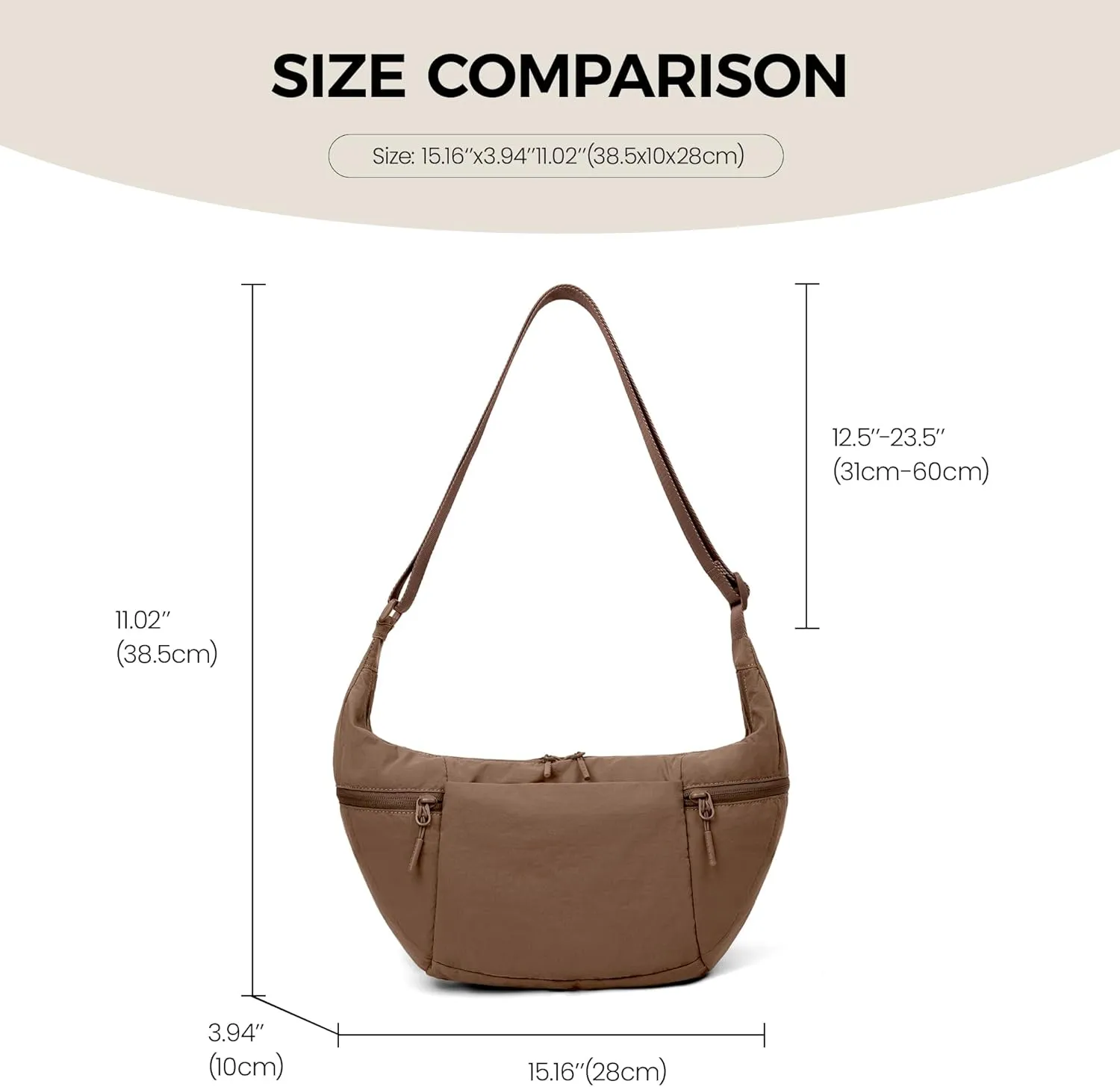 VONAL Nylon Crossbody Bag for Women, Lightweight Shoulder Purse with Zipper, Trendy Crescent Sling Bag with Adjustable Stap