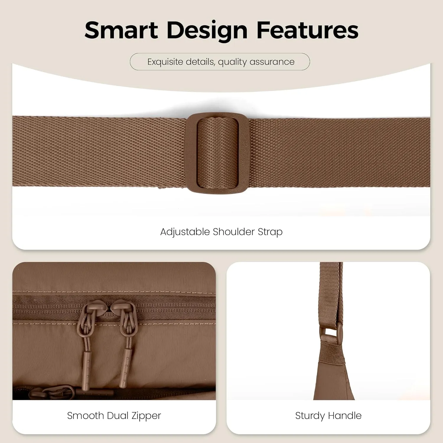 VONAL Nylon Crossbody Bag for Women, Lightweight Shoulder Purse with Zipper, Trendy Crescent Sling Bag with Adjustable Stap