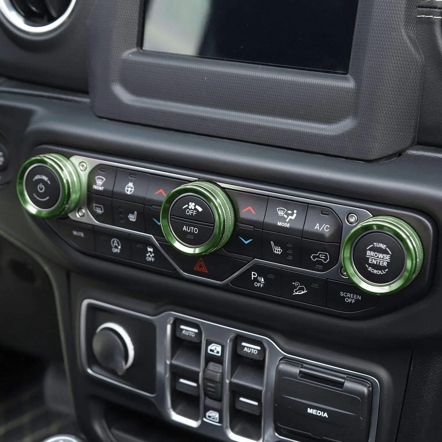 Voodonala Air Conditioner Headlight Center Consoles Switch Knob Cover Trim for 2018-2025  Jeep Wrangler JL JLU Gladiator JT 4xe Interior Accessories,Green Aluminum Alloy 4pcs