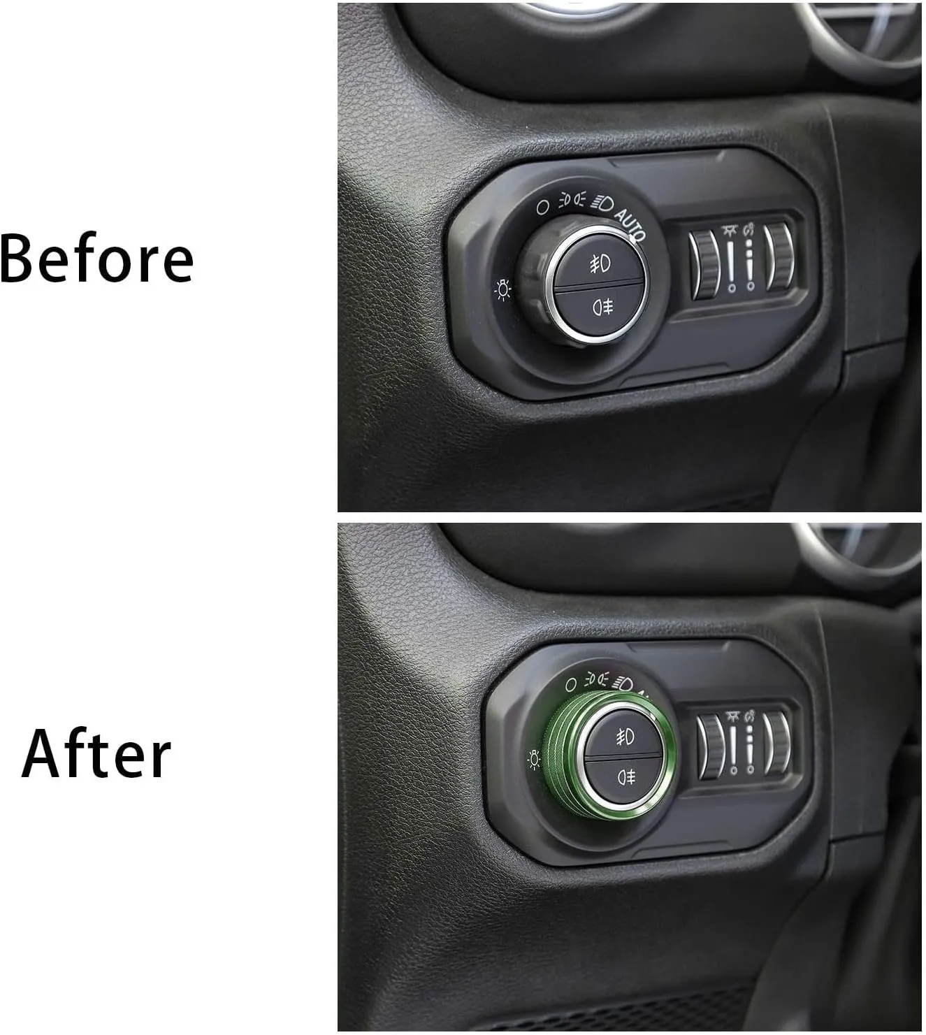 Voodonala Air Conditioner Headlight Center Consoles Switch Knob Cover Trim for 2018-2025  Jeep Wrangler JL JLU Gladiator JT 4xe Interior Accessories,Green Aluminum Alloy 4pcs