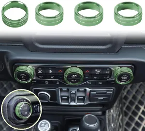 Voodonala Air Conditioner Headlight Center Consoles Switch Knob Cover Trim for 2018-2025  Jeep Wrangler JL JLU Gladiator JT 4xe Interior Accessories,Green Aluminum Alloy 4pcs