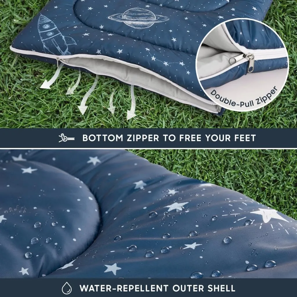 Wake In Cloud - Kids Sleeping Bag for Boys Toddlers, Camping in Warm Cold Weather, Backpacking Lightweight Compact Outdoor Liner for 3 Seasons Summer Spring Fall