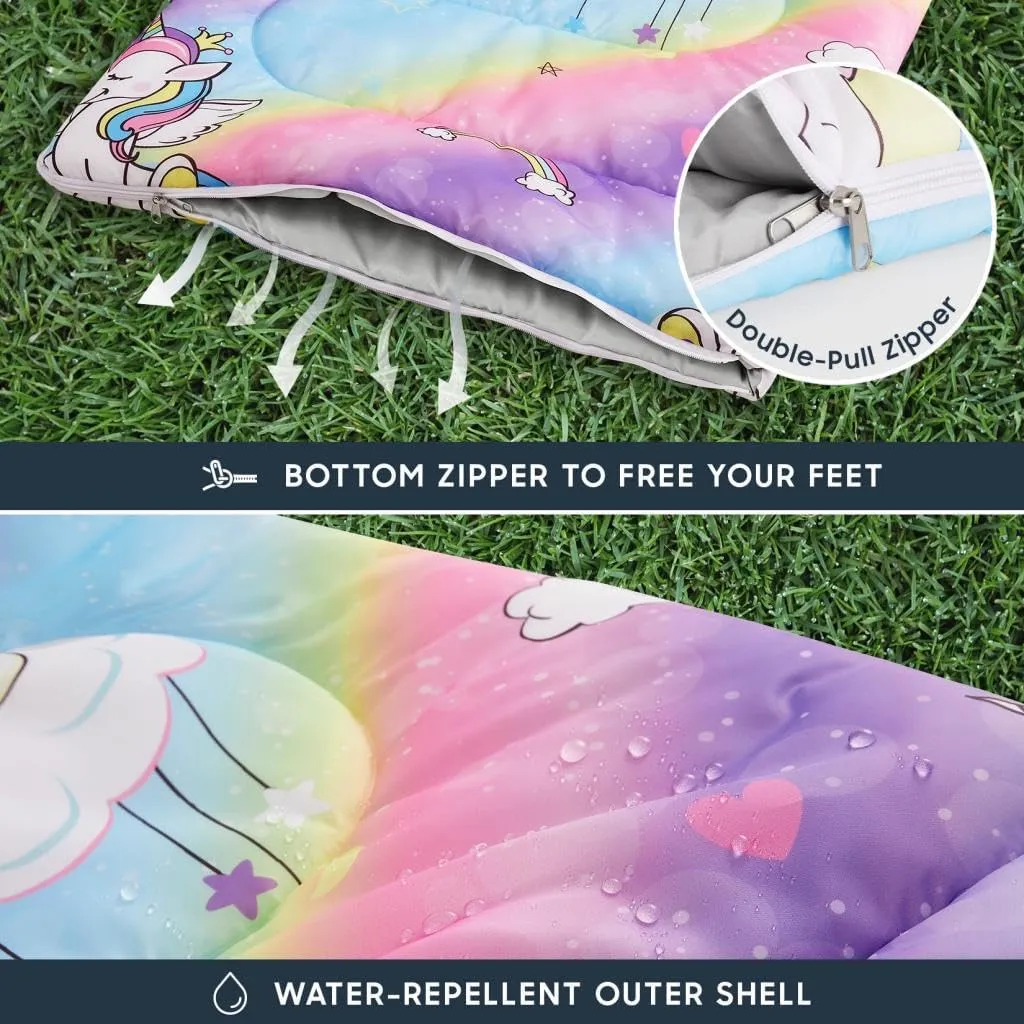 Wake In Cloud - Kids Sleeping Bag for Girls Toddlers, Camping in Warm Cold Weather, Backpacking Lightweight Compact Outdoor Liner for 3 Seasons Summer Spring Fall