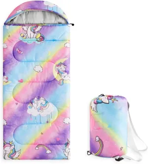 Wake In Cloud - Kids Sleeping Bag for Girls Toddlers, Camping in Warm Cold Weather, Backpacking Lightweight Compact Outdoor Liner for 3 Seasons Summer Spring Fall