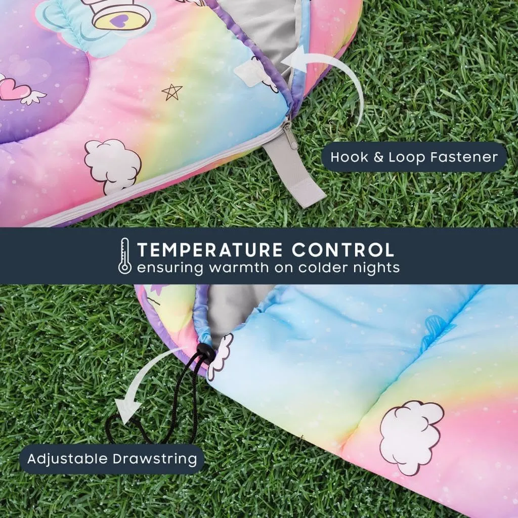 Wake In Cloud - Kids Sleeping Bag for Girls Toddlers, Camping in Warm Cold Weather, Backpacking Lightweight Compact Outdoor Liner for 3 Seasons Summer Spring Fall