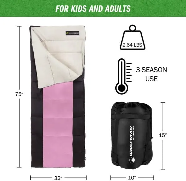 Wakeman Outdoors Sleeping Bag-Lightweight, Carrying Bag with Compression Straps Included-Great for Adults