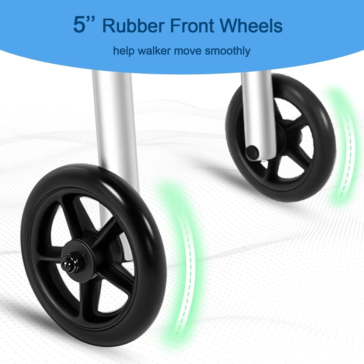 Walkers for Seniors, FSA/HSA Eligible Folding Walker with Ski Glides 5'' Front Wheel Medical Lightweight Walker Height Adjustable Aluminum Standard Walker for Handicap and Adults (Silver)