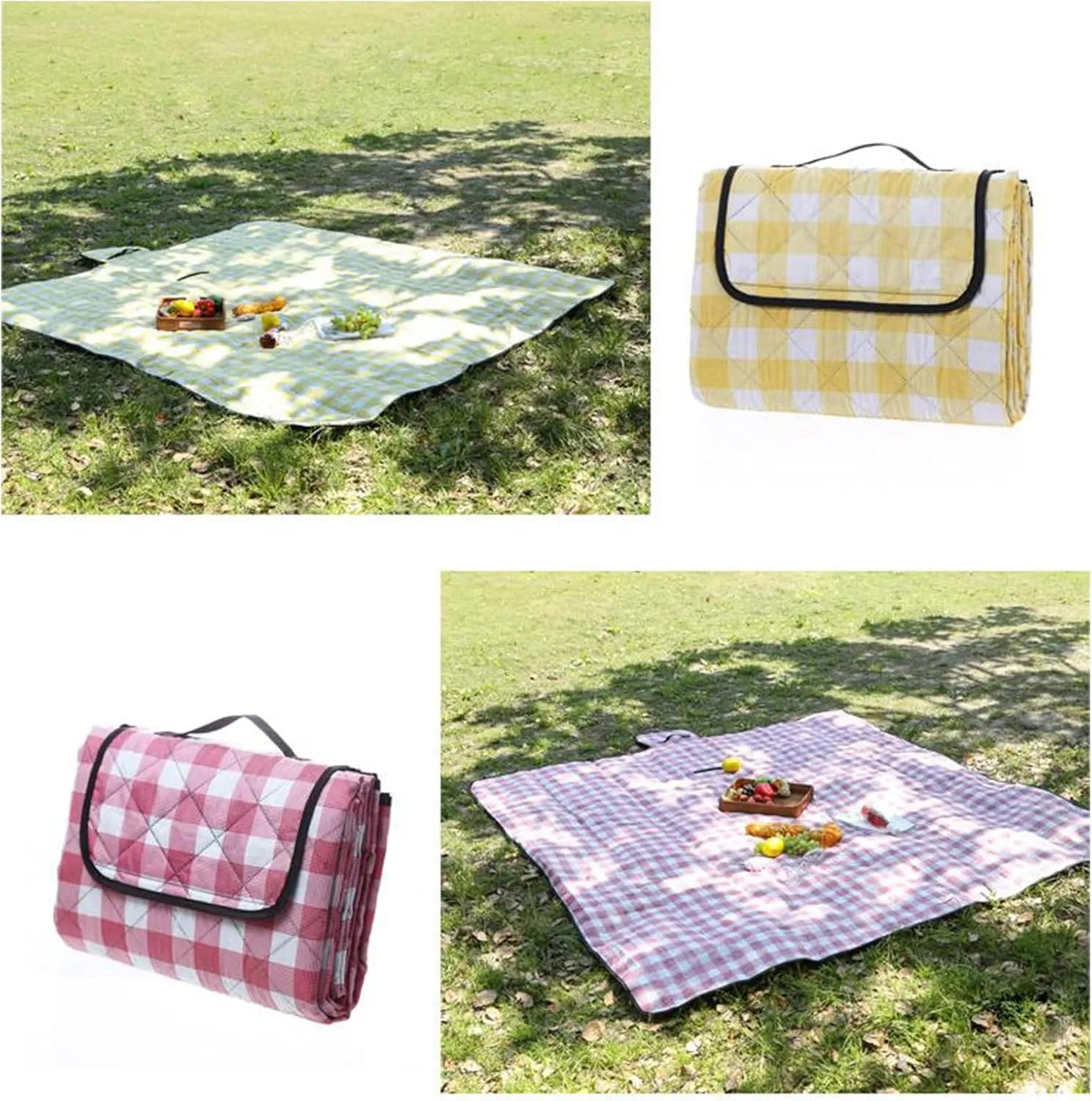 Washable Picnics Blanket Outdoor 3-Layer Beach Blanket Lightweight Handy Camping Mat for Indoor and Outdoor